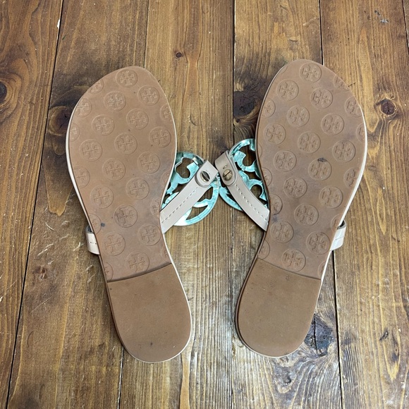 Tory Burch tan nude patent leather miller sandals Womens size 8 - Picture 2 of 5